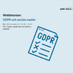 En inbjudan till webbinarium om GDPR och sociala medier. Illustrerad med en checklista med rubriken "GDPR"